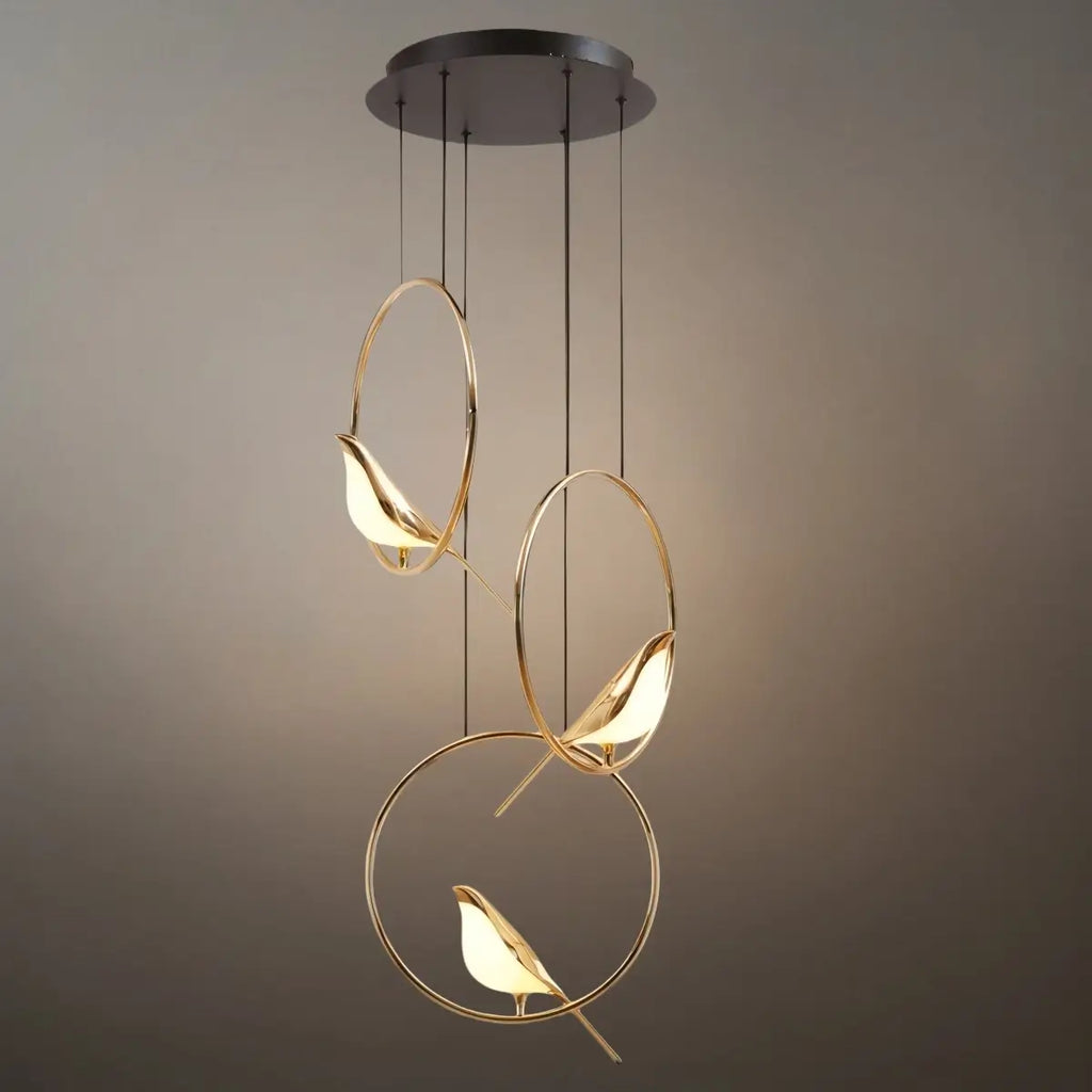 Nordic Magpie Bird Chandelier – Linear/Round Black/Gold for Living Room / Dining Room - Flindria