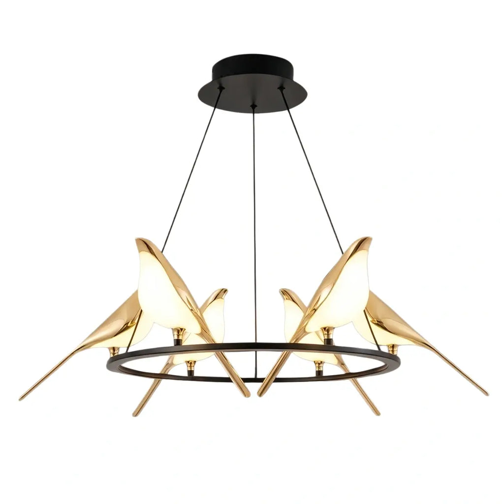 Nordic Magpie Bird Chandelier – Linear/Round Black/Gold for Living Room / Dining Room - Flindria