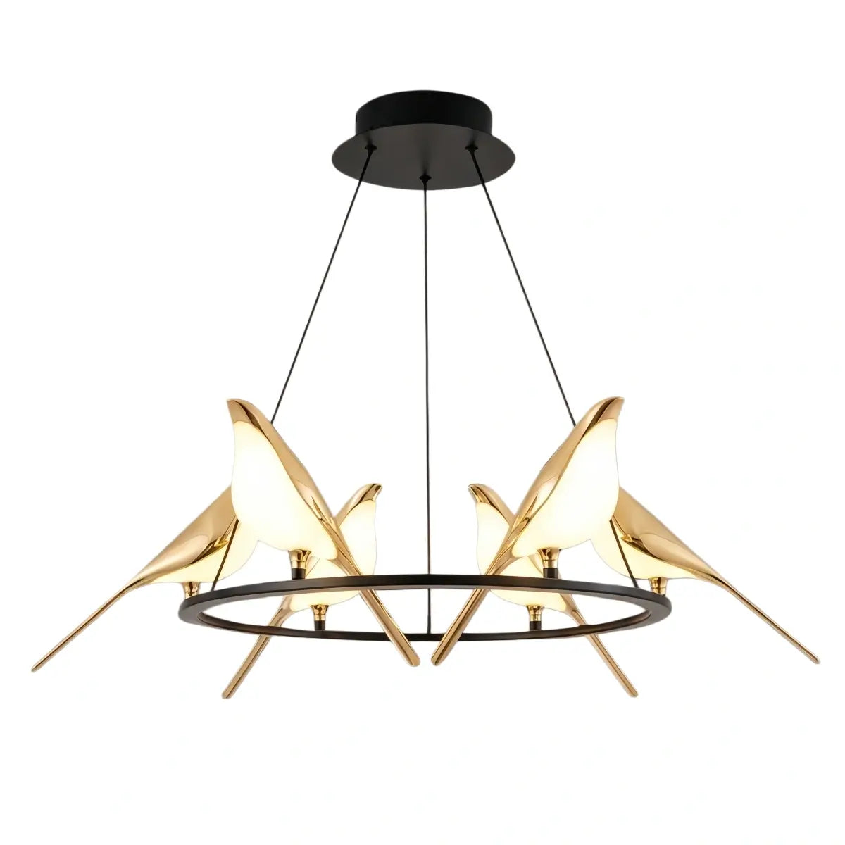 Nordic Magpie Bird Chandelier – Linear/Round Black/Gold for Living Room / Dining Room - Flindria