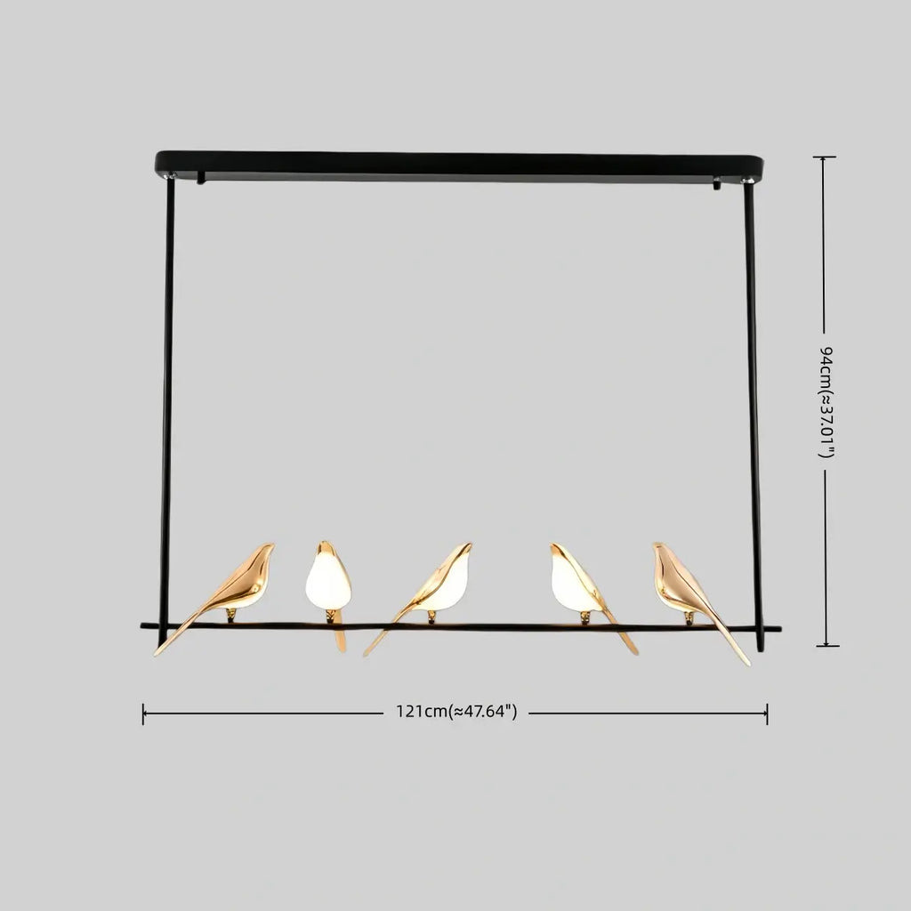 Nordic Magpie Bird Chandelier – Linear/Round Black/Gold for Living Room / Dining Room - Flindria