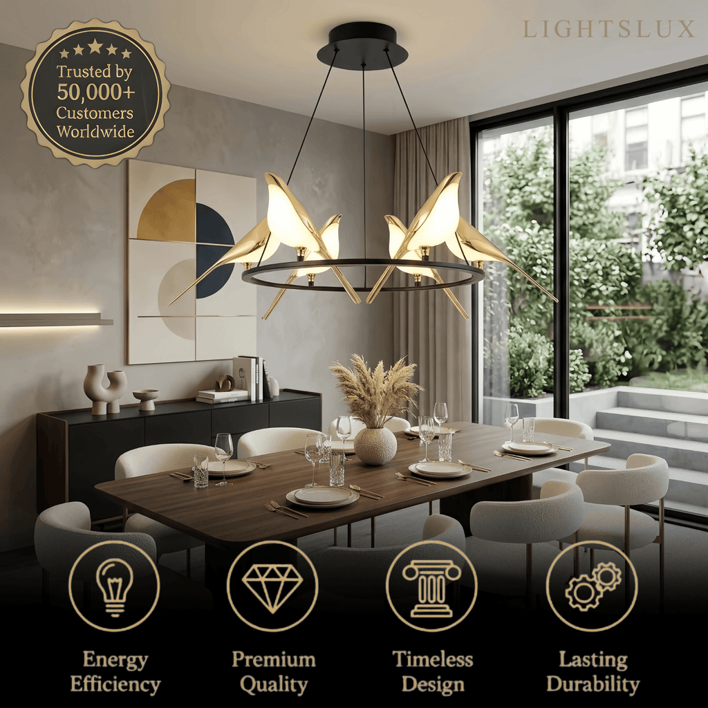 Nordic Magpie Bird Chandelier – Linear/Round Black/Gold for Living Room / Dining Room - Flindria