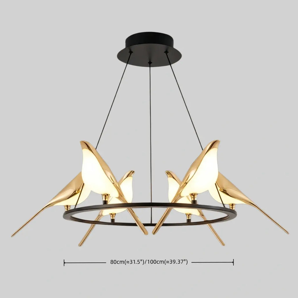 Nordic Magpie Bird Chandelier – Linear/Round Black/Gold for Living Room / Dining Room - Flindria
