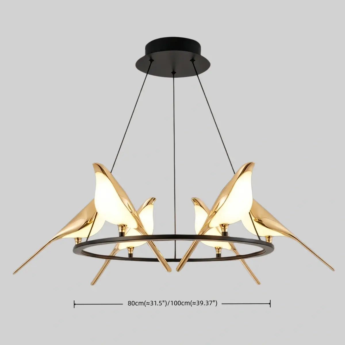 Nordic Magpie Bird Chandelier – Linear/Round Black/Gold for Living Room / Dining Room - Flindria