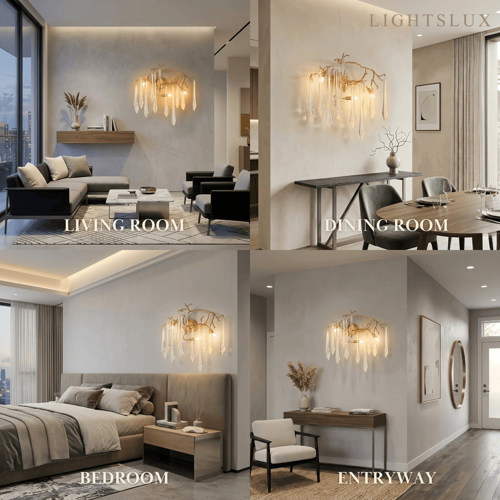 Lámpara de pared de lujo – Rama de cristal y latón para sala de estar/dormitorio - Flindria