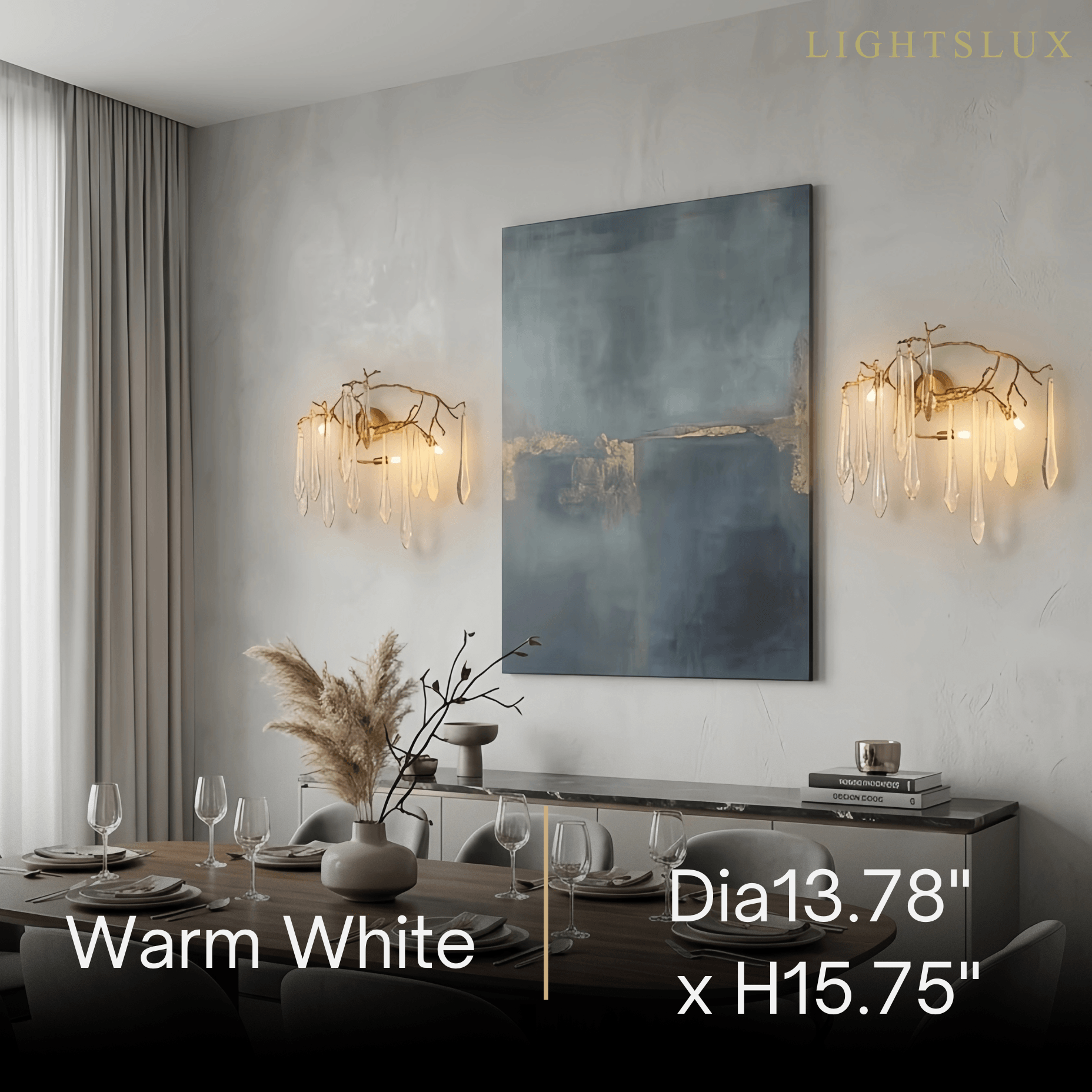 Lámpara de pared de lujo – Rama de cristal y latón para sala de estar/dormitorio - Flindria