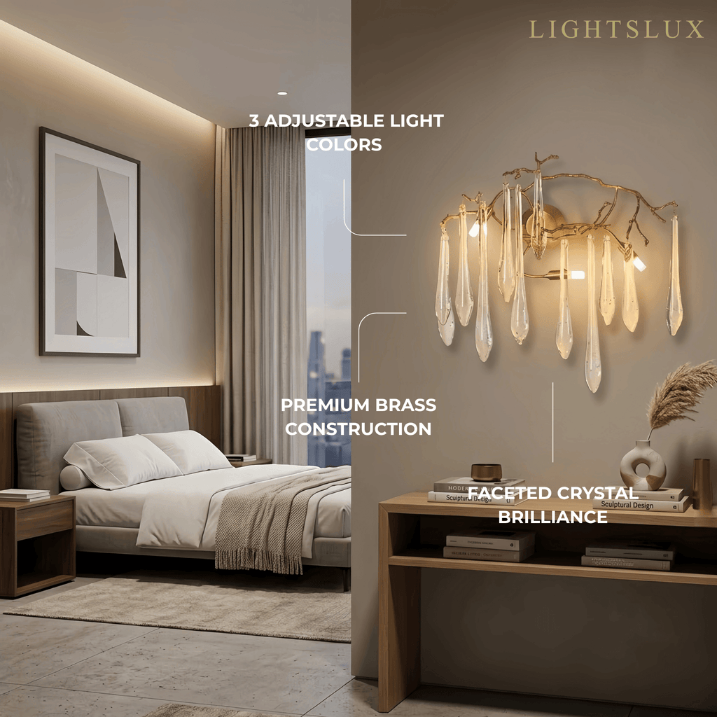 Lámpara de pared de lujo – Rama de cristal y latón para sala de estar/dormitorio - Flindria