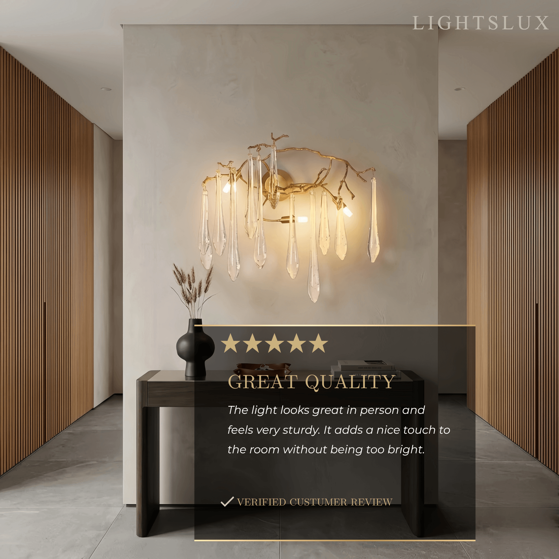 Lámpara de pared de lujo – Rama de cristal y latón para sala de estar/dormitorio - Flindria