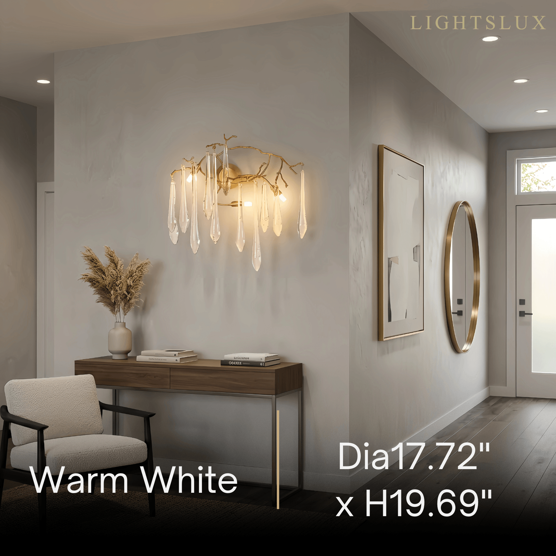 Lámpara de pared de lujo – Rama de cristal y latón para sala de estar/dormitorio - Flindria