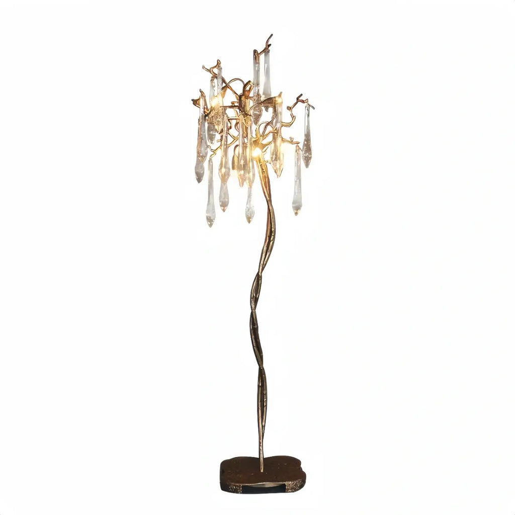 Lámpara de pie de lujo – Rama de latón dorado con gotas de cristal para sala de estar/dormitorio - Flindria