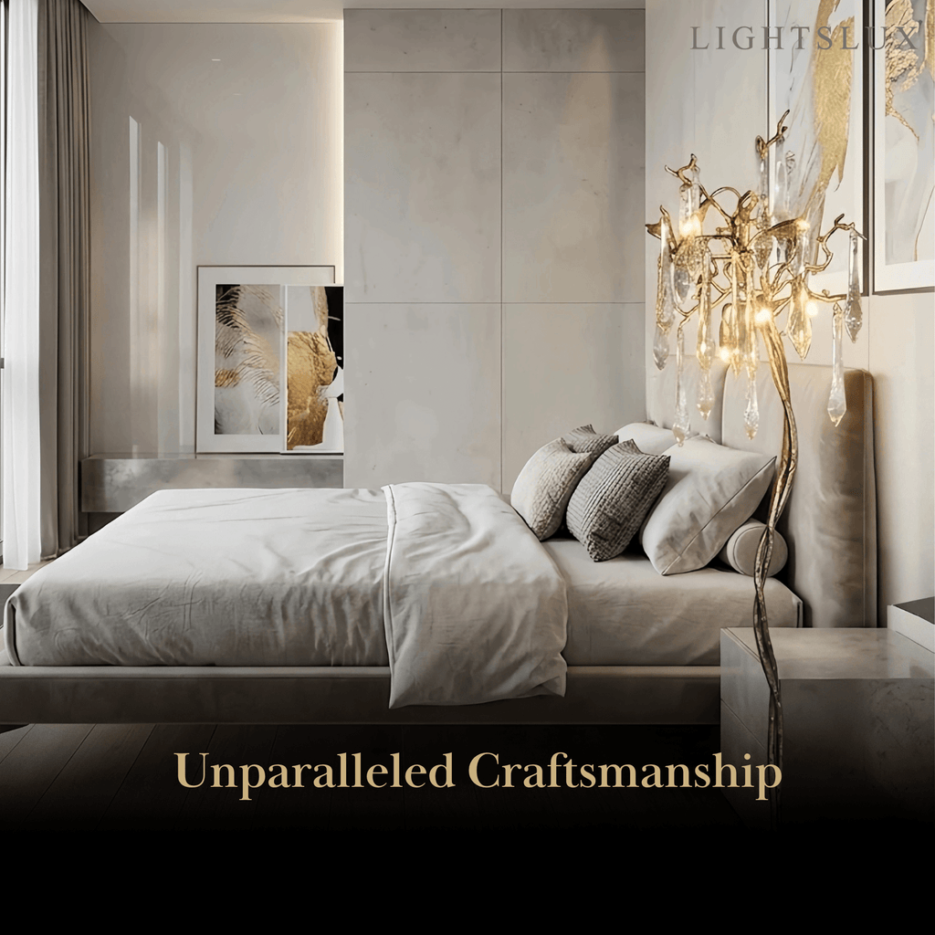 Lámpara de pie de lujo – Rama de latón dorado con gotas de cristal para sala de estar/dormitorio - Flindria