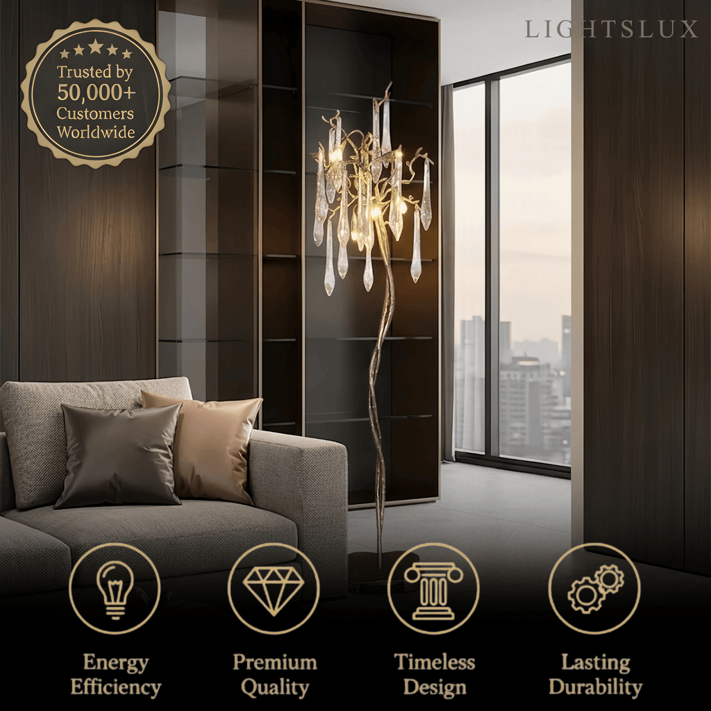 Lámpara de pie de lujo – Rama de latón dorado con gotas de cristal para sala de estar/dormitorio - Flindria