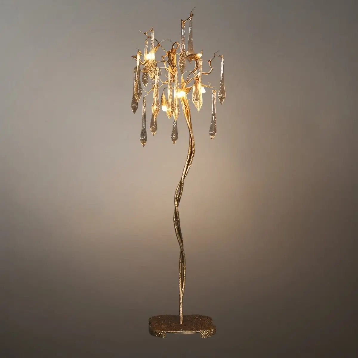 Lampadaire de luxe – Branche en laiton doré avec gouttes de cristal pour salon / chambre - Flindria