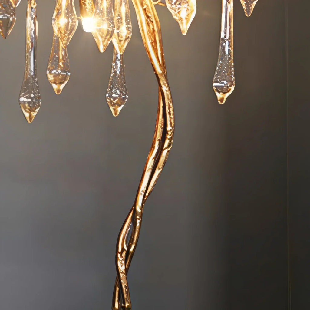 Lámpara de pie de lujo – Rama de latón dorado con gotas de cristal para sala de estar/dormitorio - Flindria