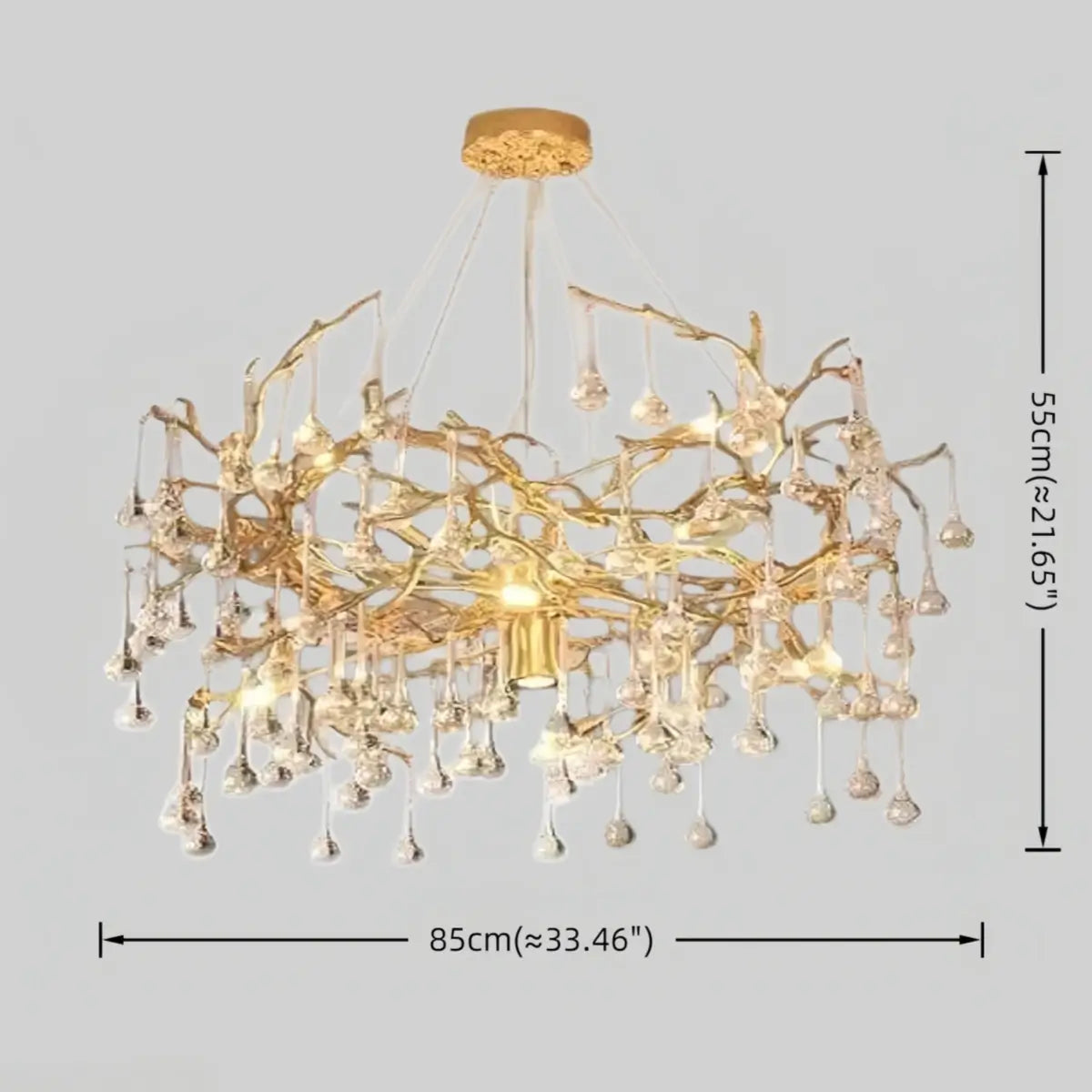 Lujoso candelabro de ramas – Latón y gotas de agua de vidrio para sala de estar/comedor - Flindria