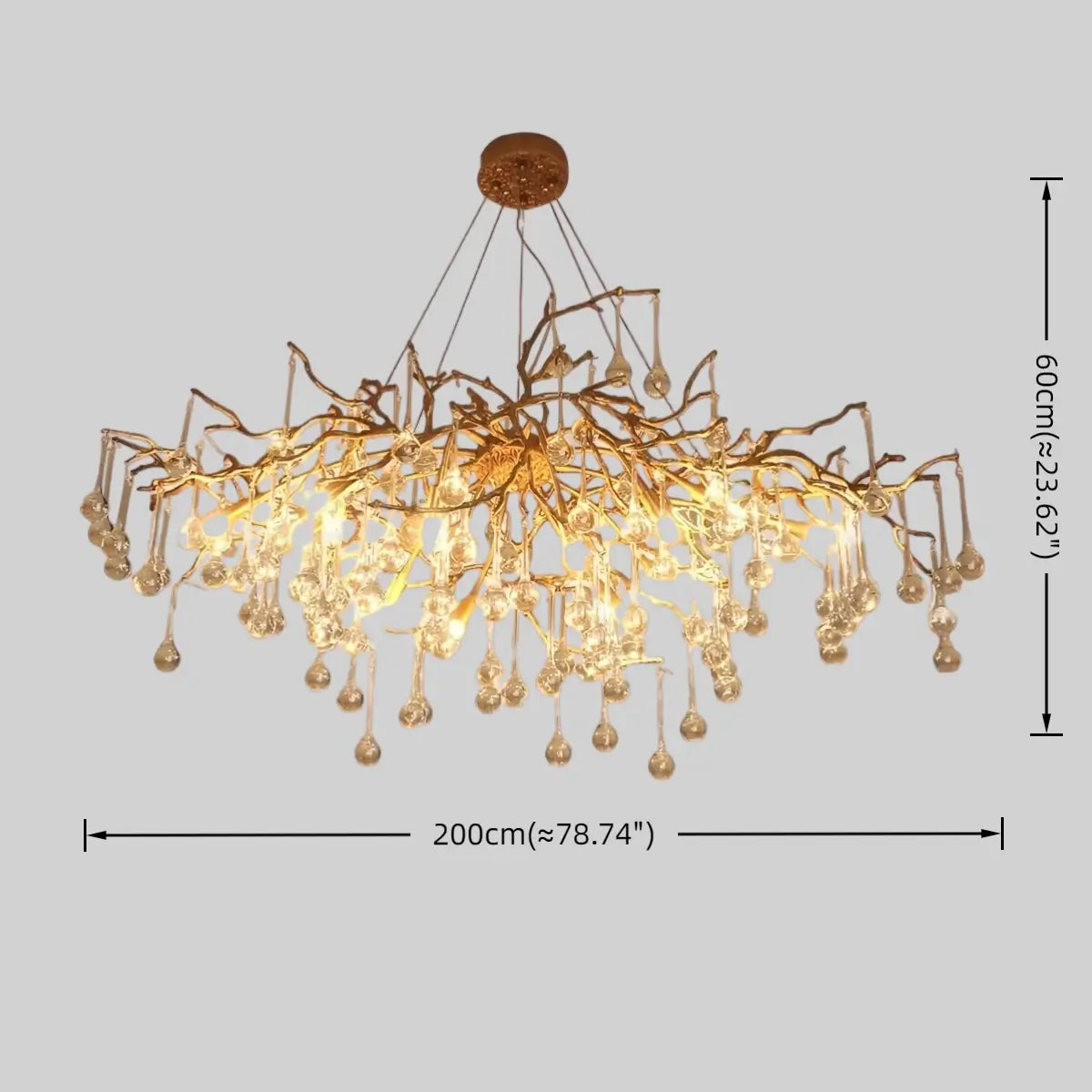 Lujoso candelabro de ramas – Latón y gotas de agua de vidrio para sala de estar/comedor - Flindria