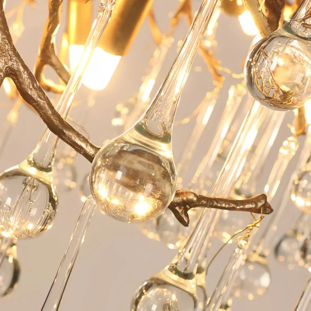 Lujoso candelabro de ramas – Latón y gotas de agua de vidrio para sala de estar/comedor - Flindria
