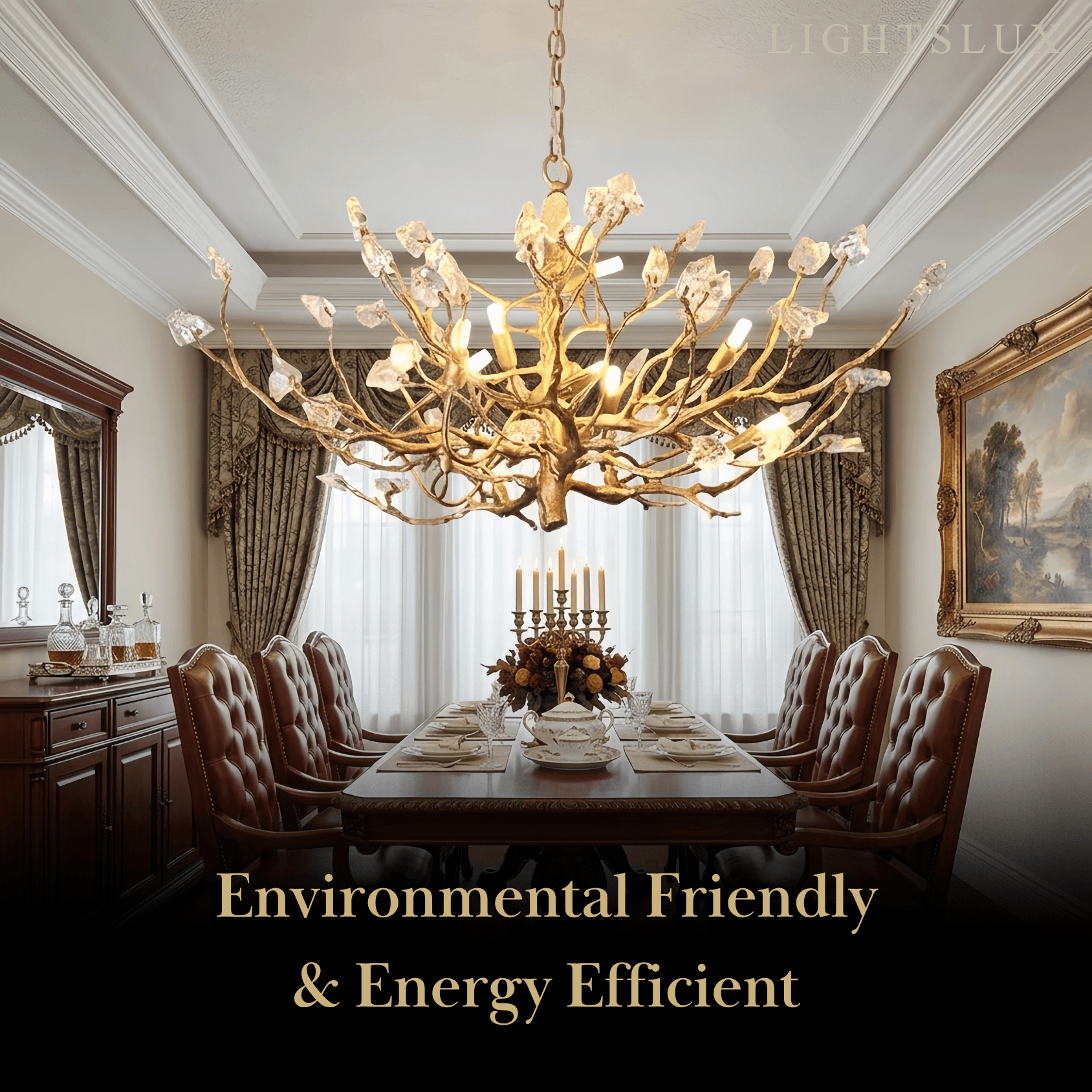 Vintage Chandelier – Gemstone Brass Tree Branch for Living Room / Dining Room - Flindria