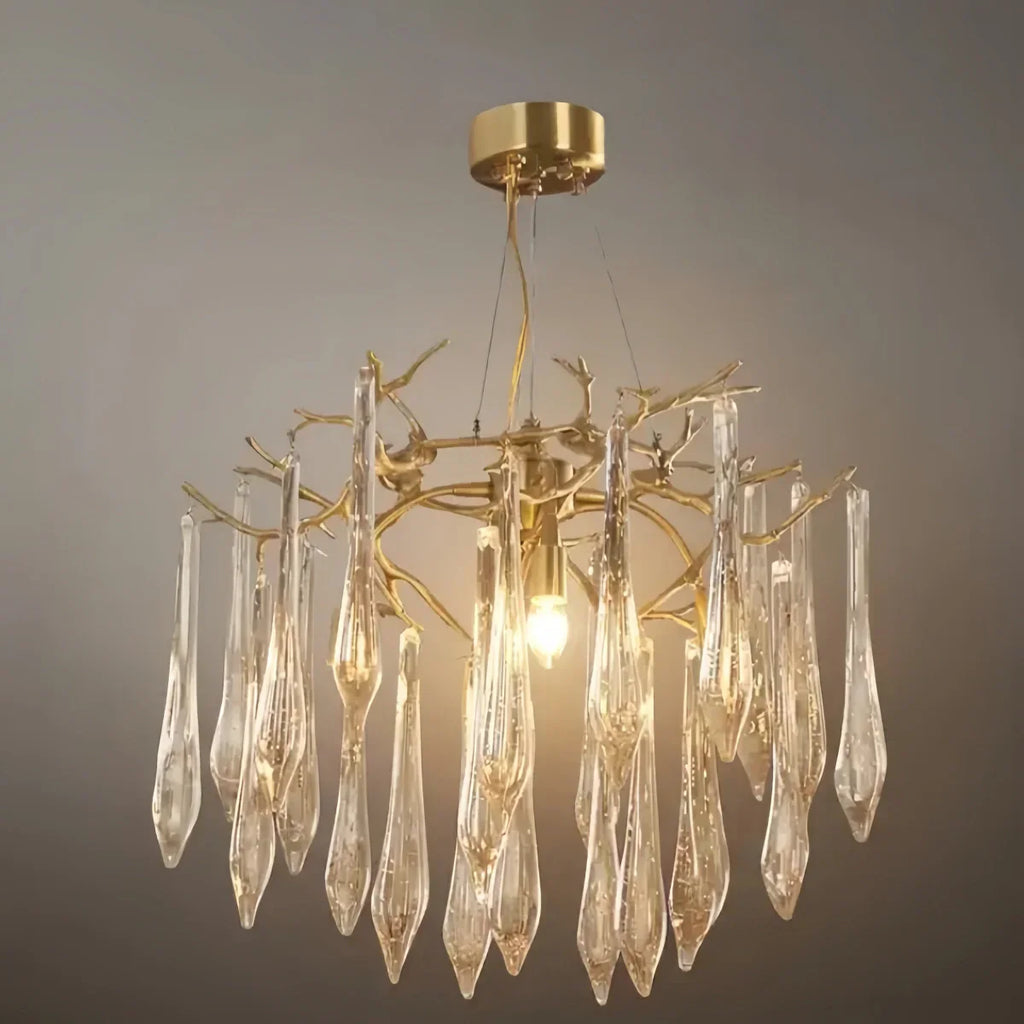 Elegant Branch Chandelier – Brass Crystal Drop for Living Room / Dining Room - Flindria