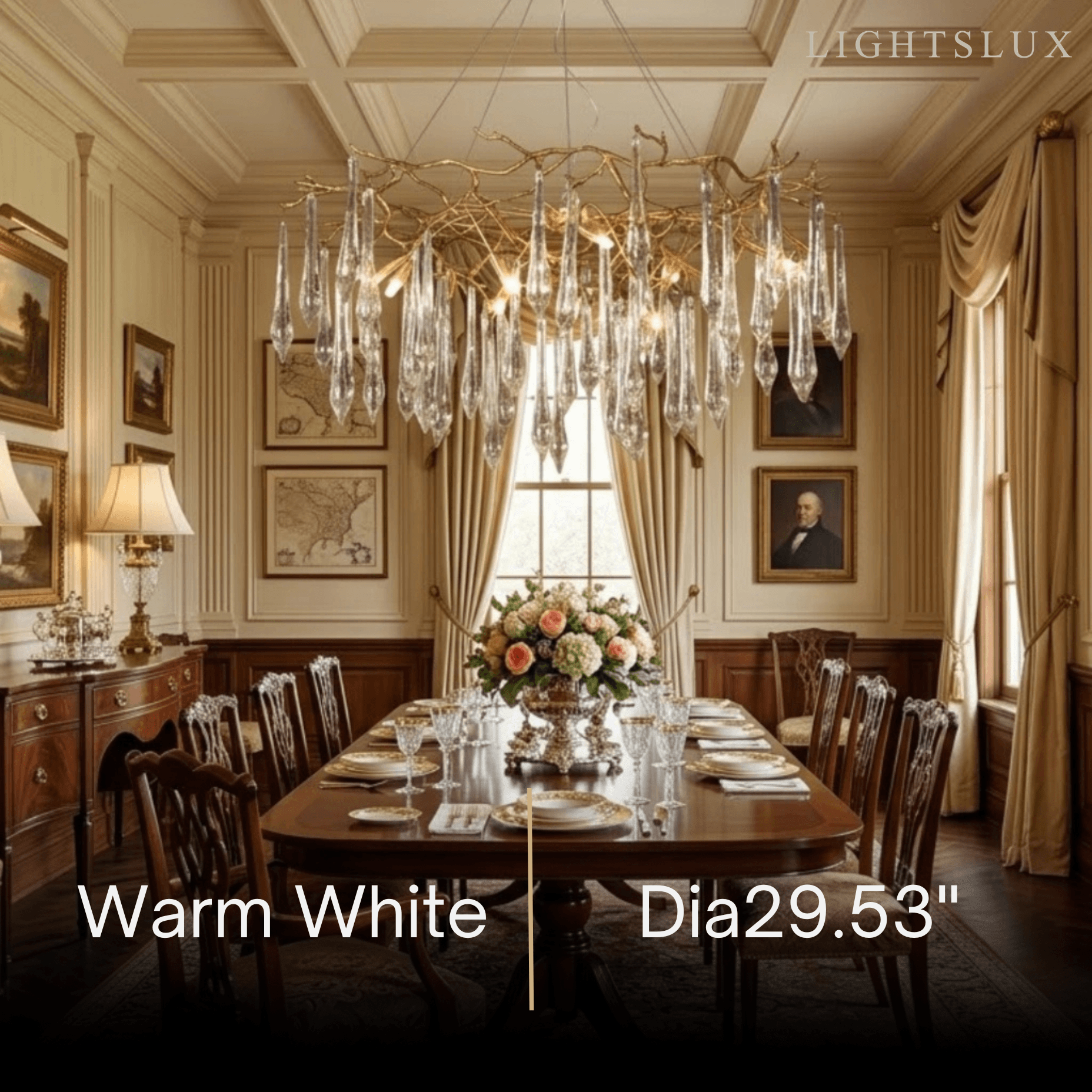 Elegant Branch Chandelier – Brass Crystal Drop for Living Room / Dining Room - Flindria