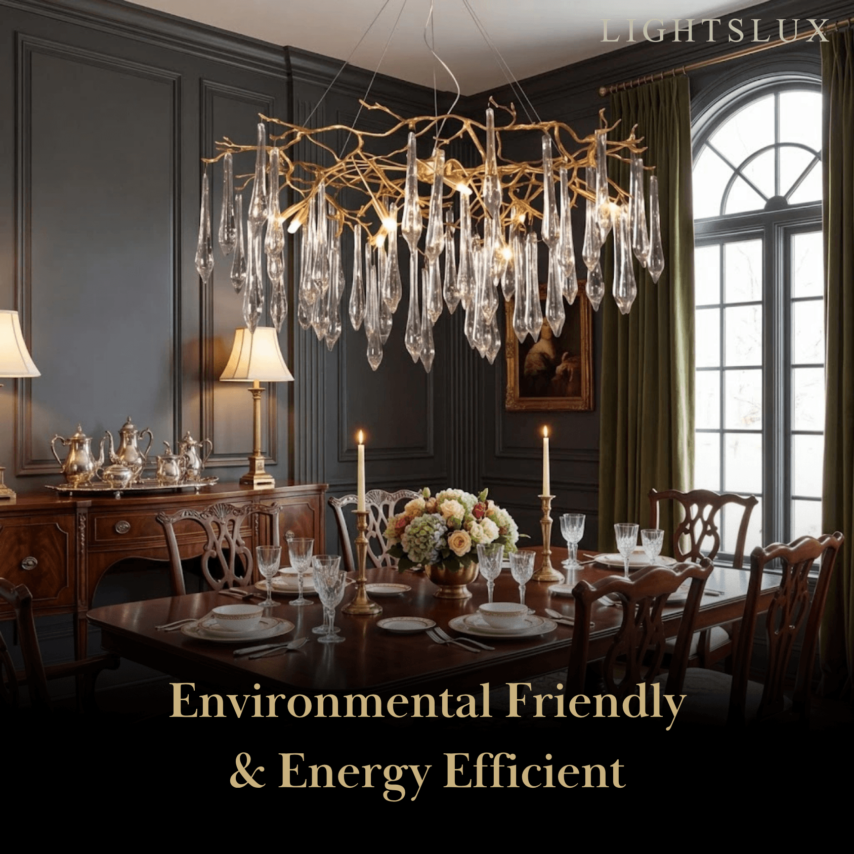 Elegant Branch Chandelier – Brass Crystal Drop for Living Room / Dining Room - Flindria