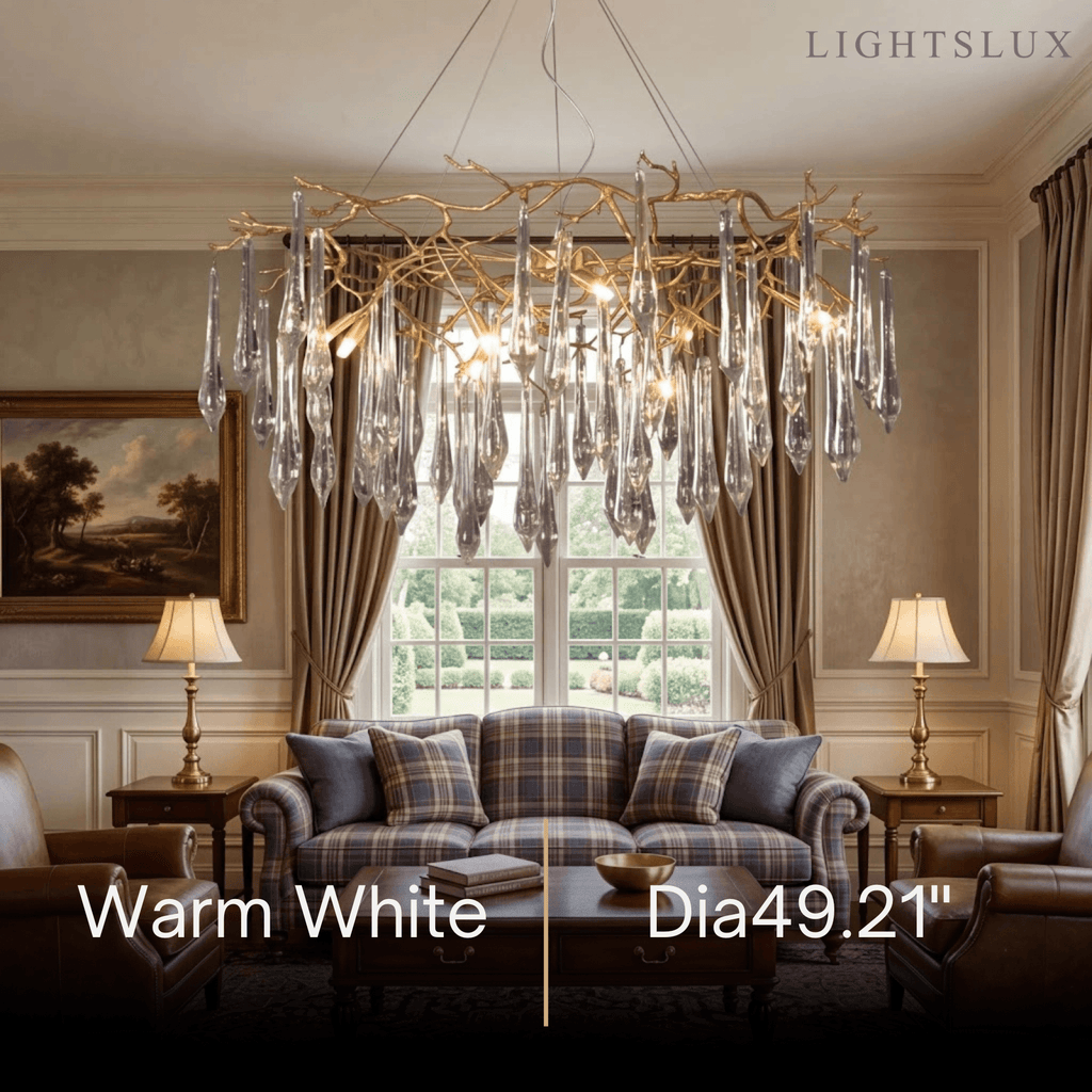 Elegant Branch Chandelier – Brass Crystal Drop for Living Room / Dining Room - Flindria