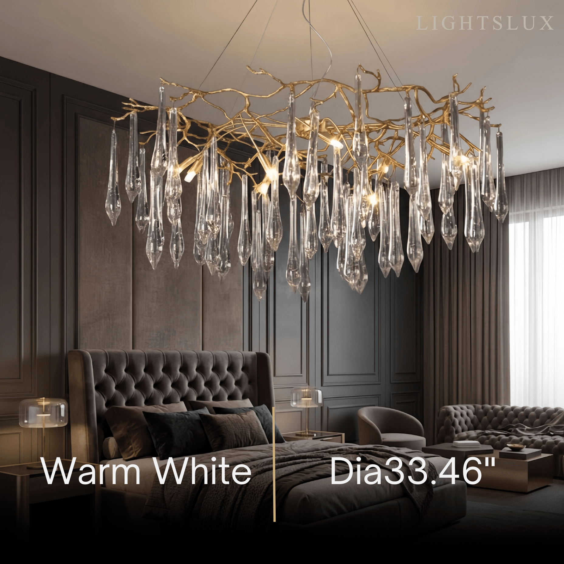 Elegant Branch Chandelier – Brass Crystal Drop for Living Room / Dining Room - Flindria