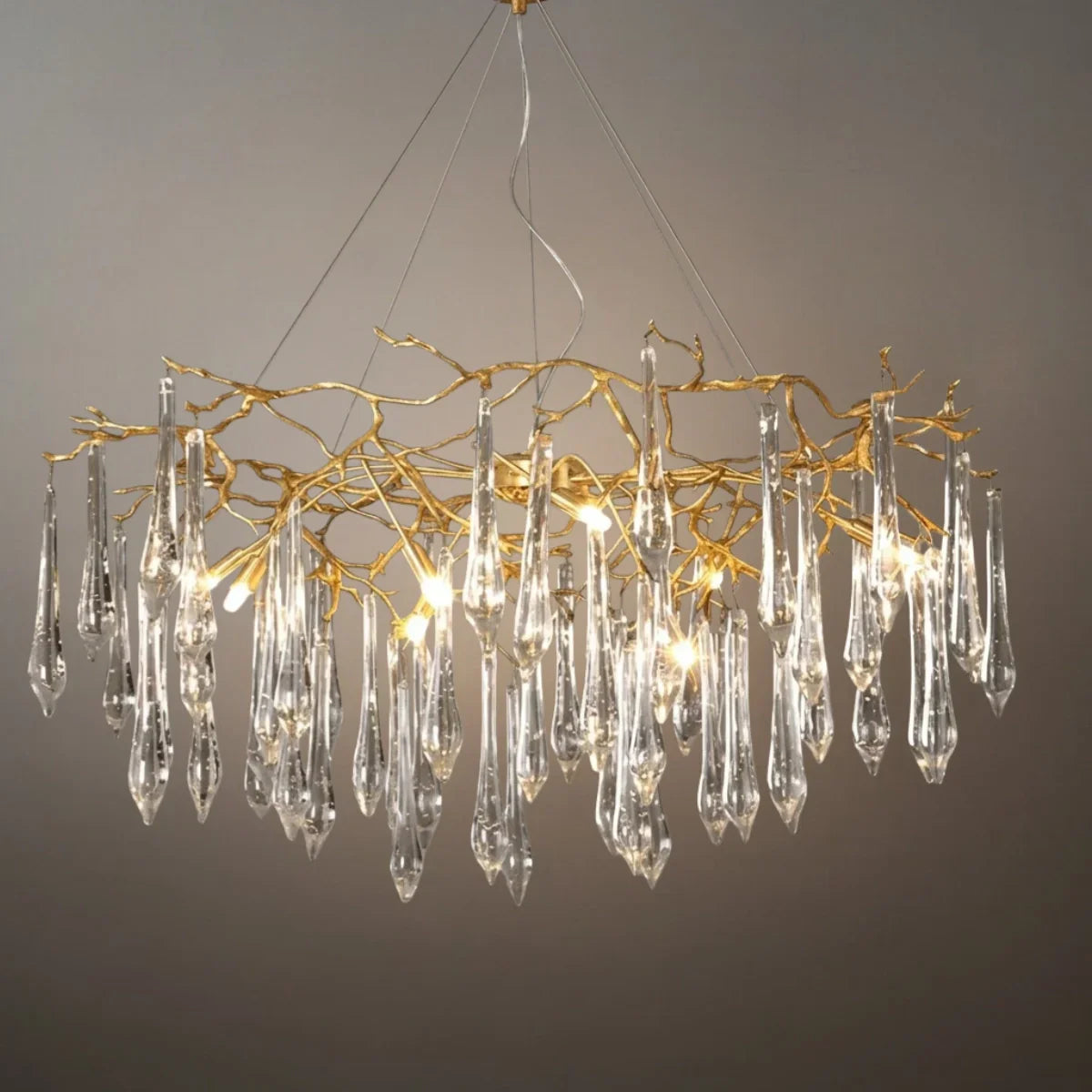 Elegant Branch Chandelier – Brass Crystal Drop for Living Room / Dining Room - Flindria