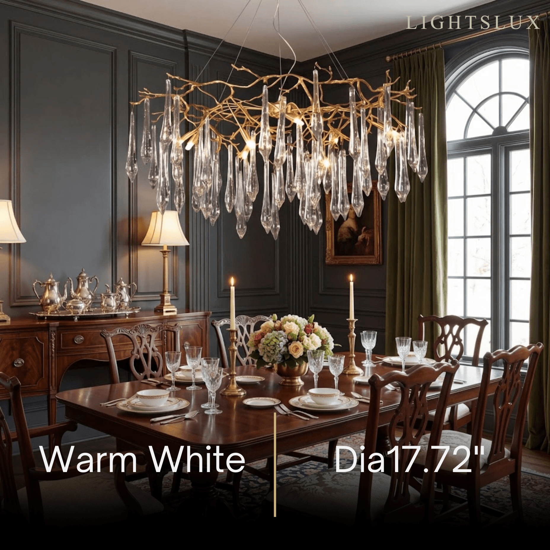 Elegant Branch Chandelier – Brass Crystal Drop for Living Room / Dining Room - Flindria