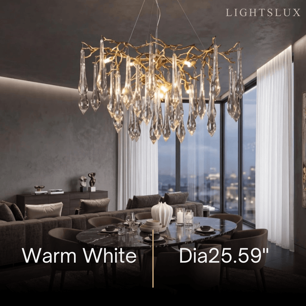 Elegant Branch Chandelier – Brass Crystal Drop for Living Room / Dining Room - Flindria