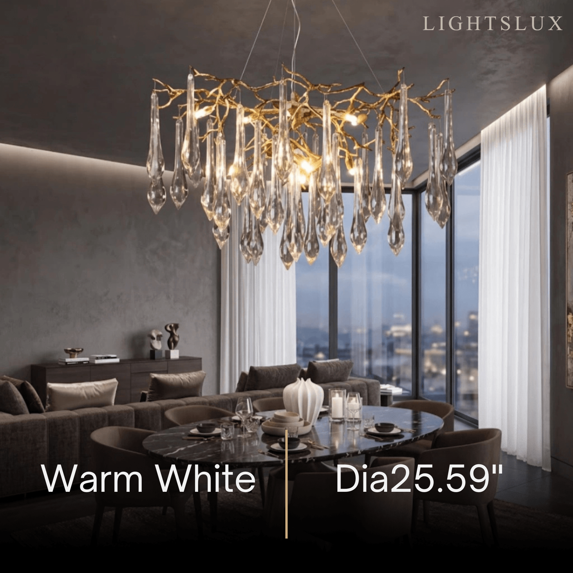 Elegant Branch Chandelier – Brass Crystal Drop for Living Room / Dining Room - Flindria