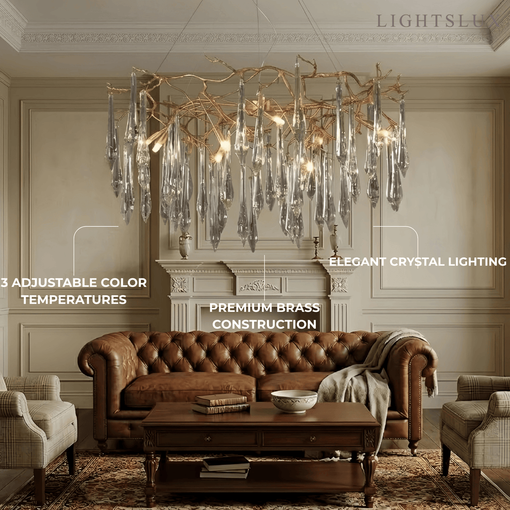 Elegant Branch Chandelier – Brass Crystal Drop for Living Room / Dining Room - Flindria