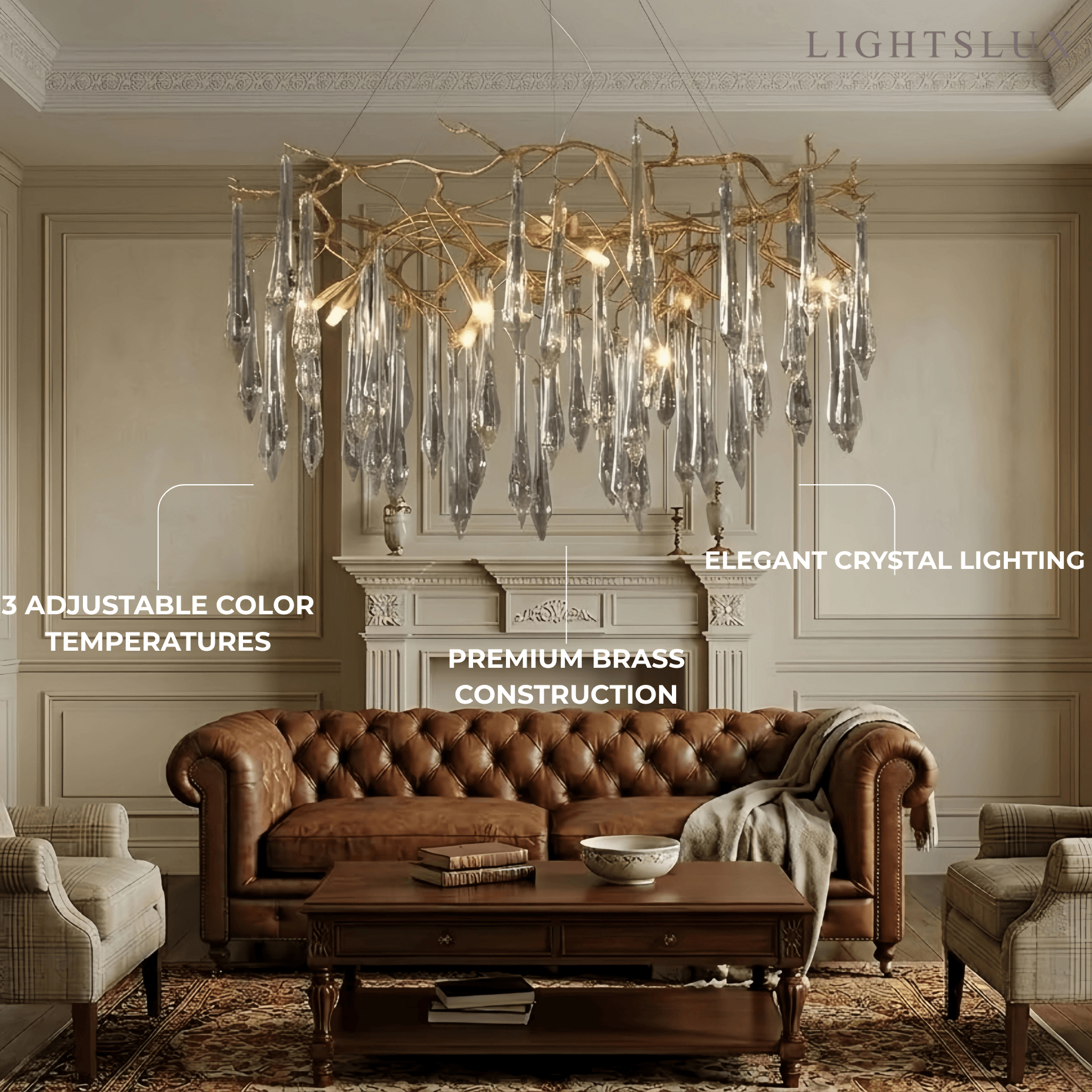 Elegant Branch Chandelier – Brass Crystal Drop for Living Room / Dining Room - Flindria