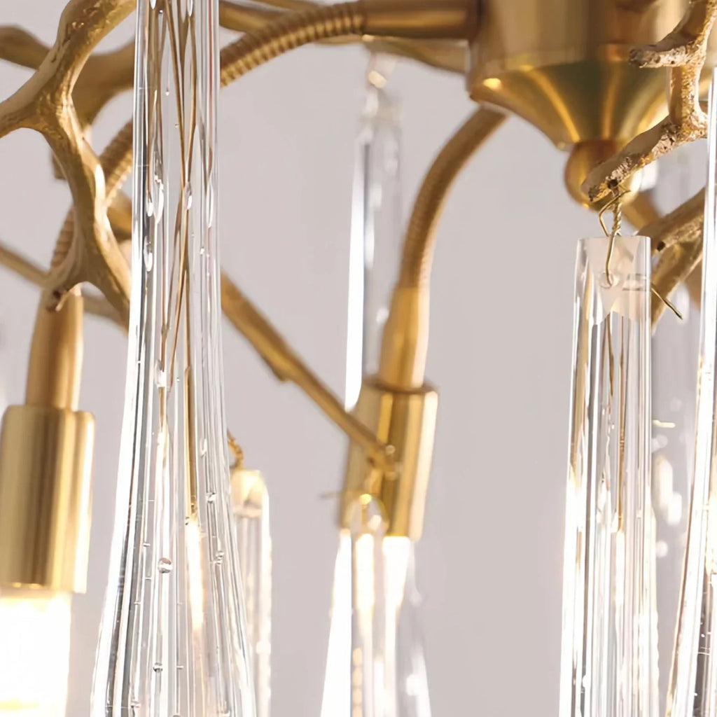 Elegant Branch Chandelier – Brass Crystal Drop for Living Room / Dining Room - Flindria