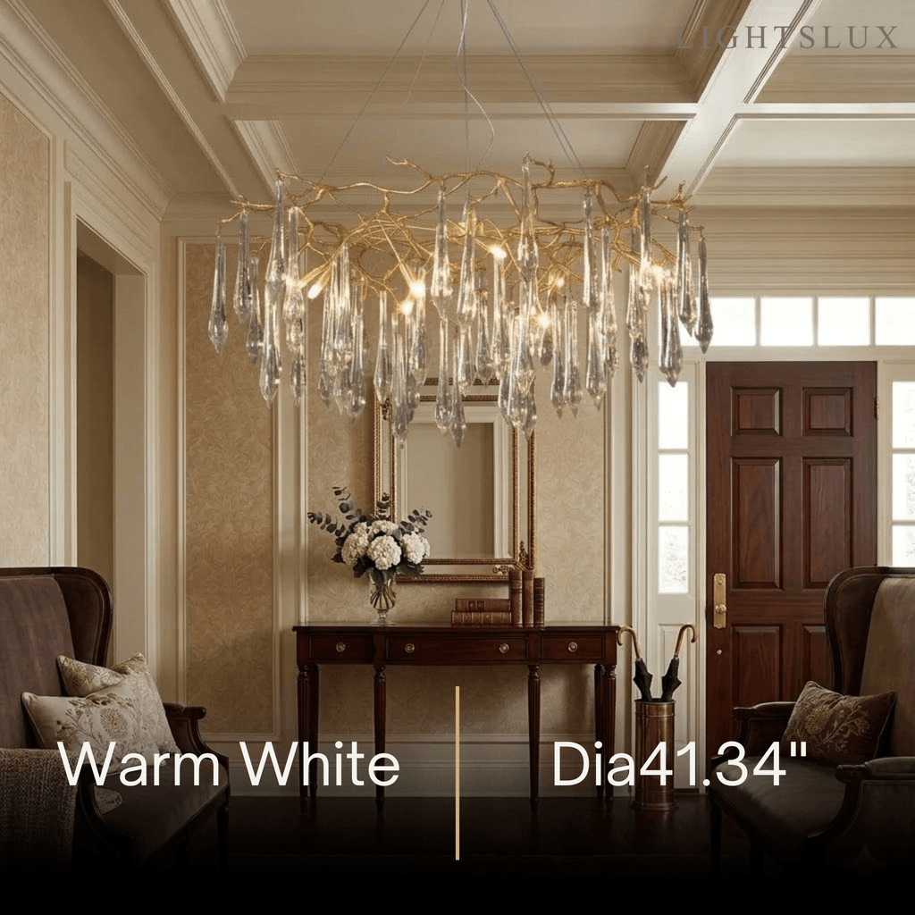 Elegant Branch Chandelier – Brass Crystal Drop for Living Room / Dining Room - Flindria