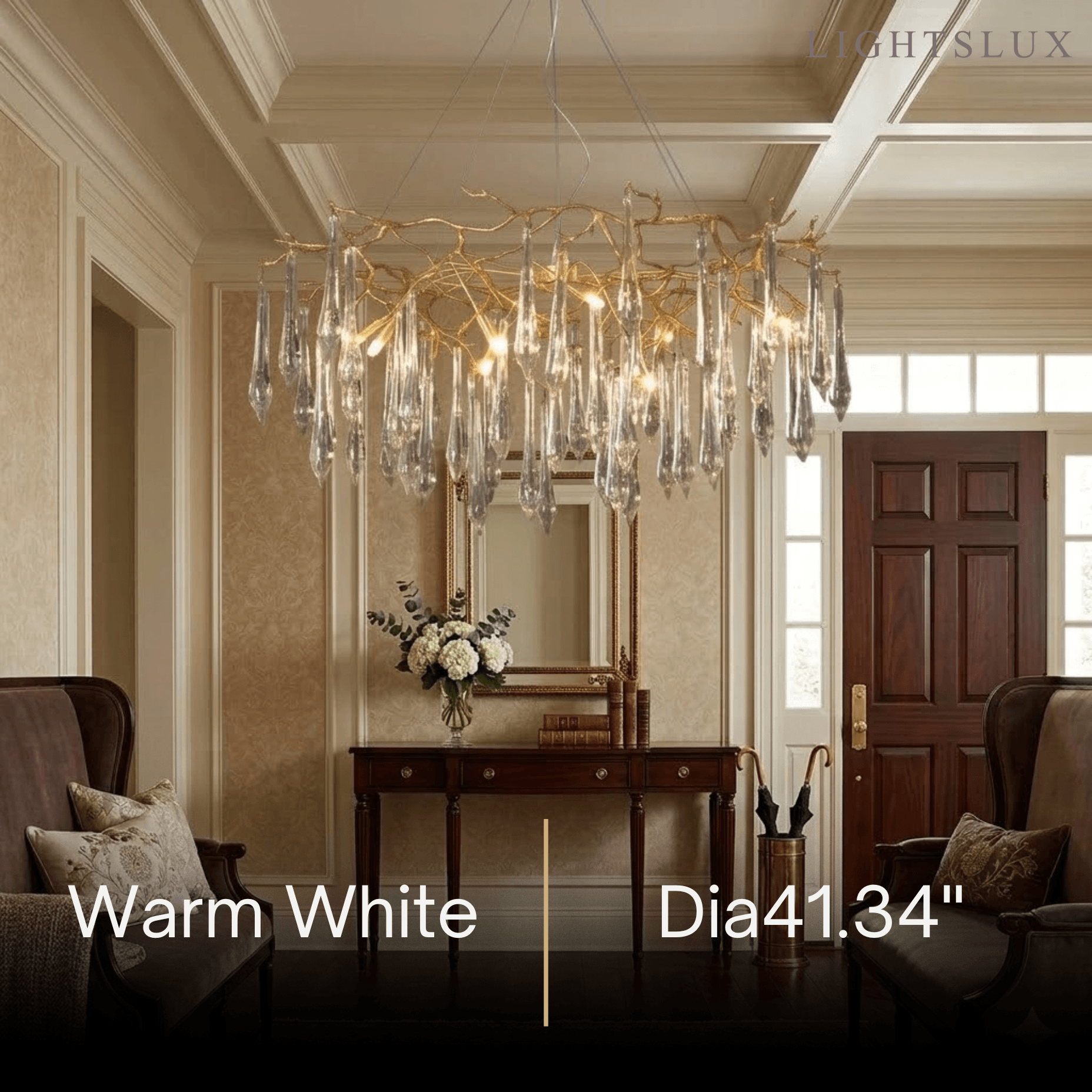 Elegant Branch Chandelier – Brass Crystal Drop for Living Room / Dining Room - Flindria