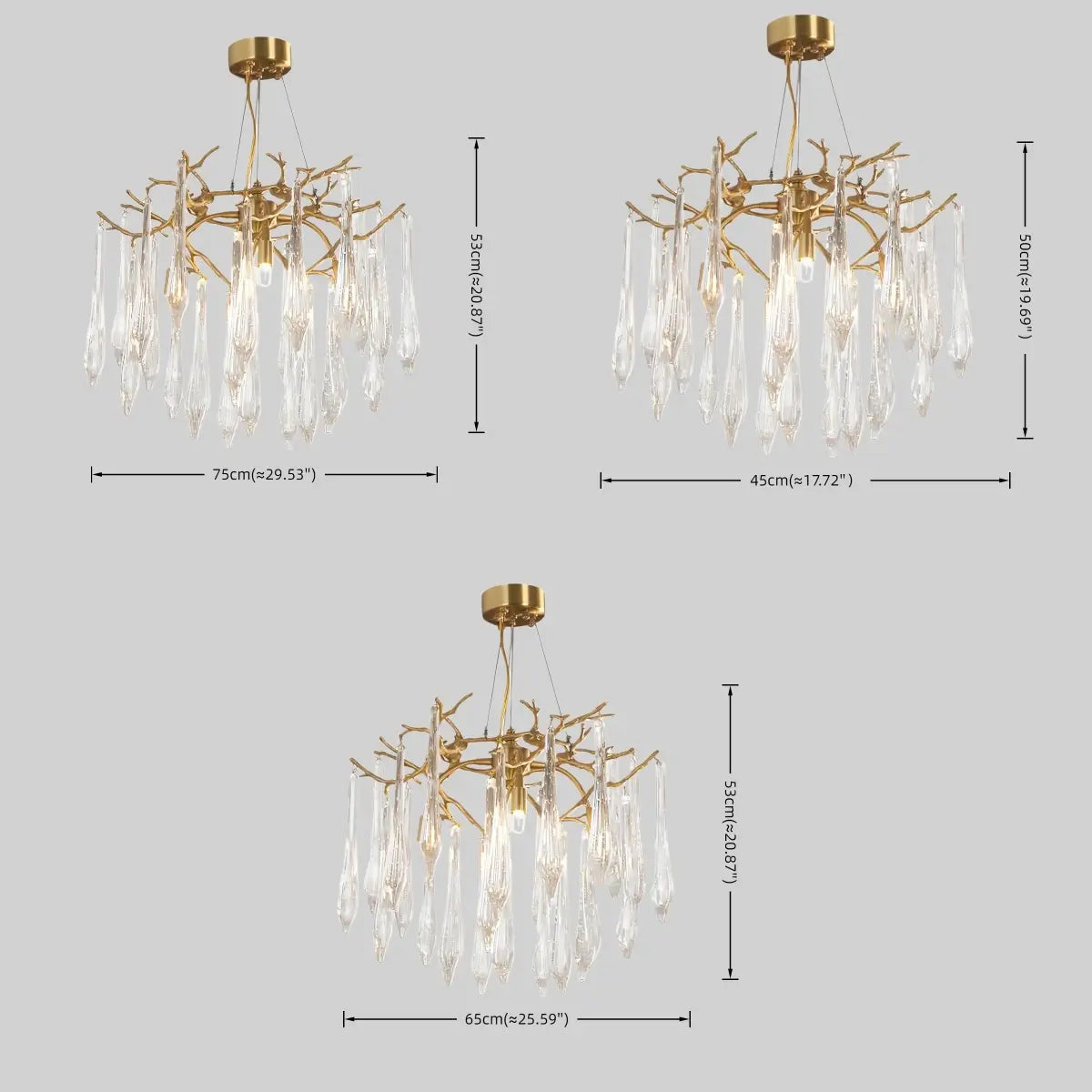 Elegant Branch Chandelier – Brass Crystal Drop for Living Room / Dining Room - Flindria