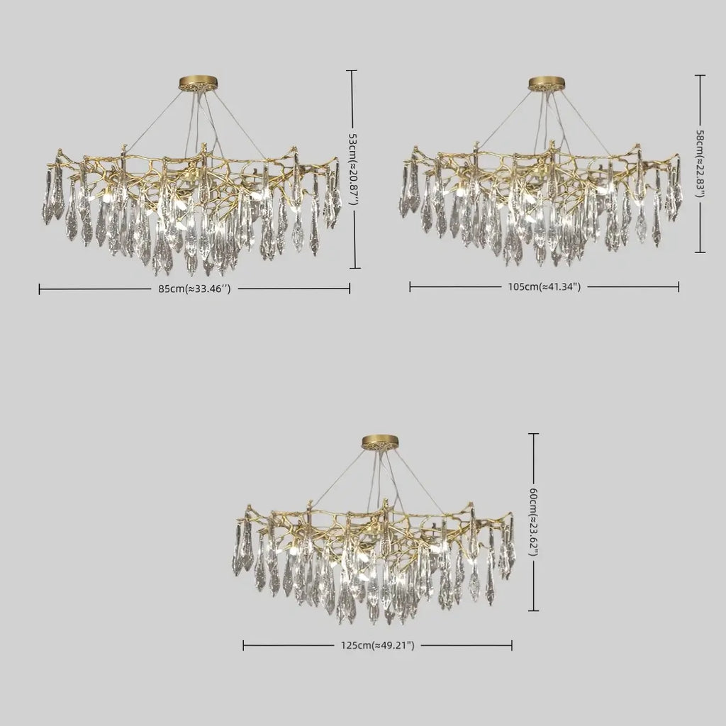 Elegant Branch Chandelier – Brass Crystal Drop for Living Room / Dining Room - Flindria