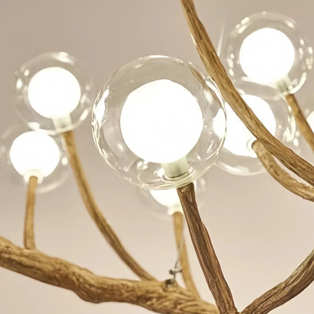 Natural Tree Branch Chandelier -- Wood-Look Resin & Glass for Living Room Dining Room - Flindria