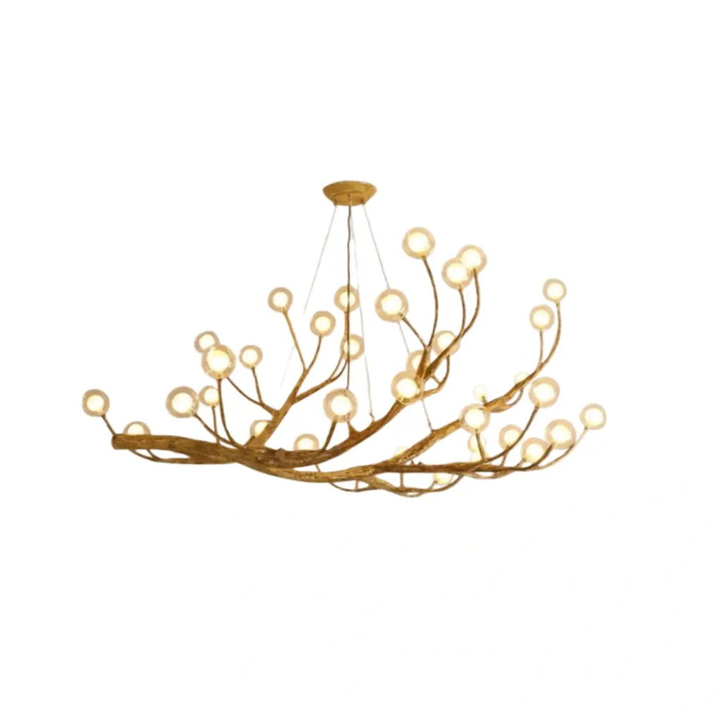 Natural Tree Branch Chandelier -- Wood-Look Resin & Glass for Living Room Dining Room - Flindria