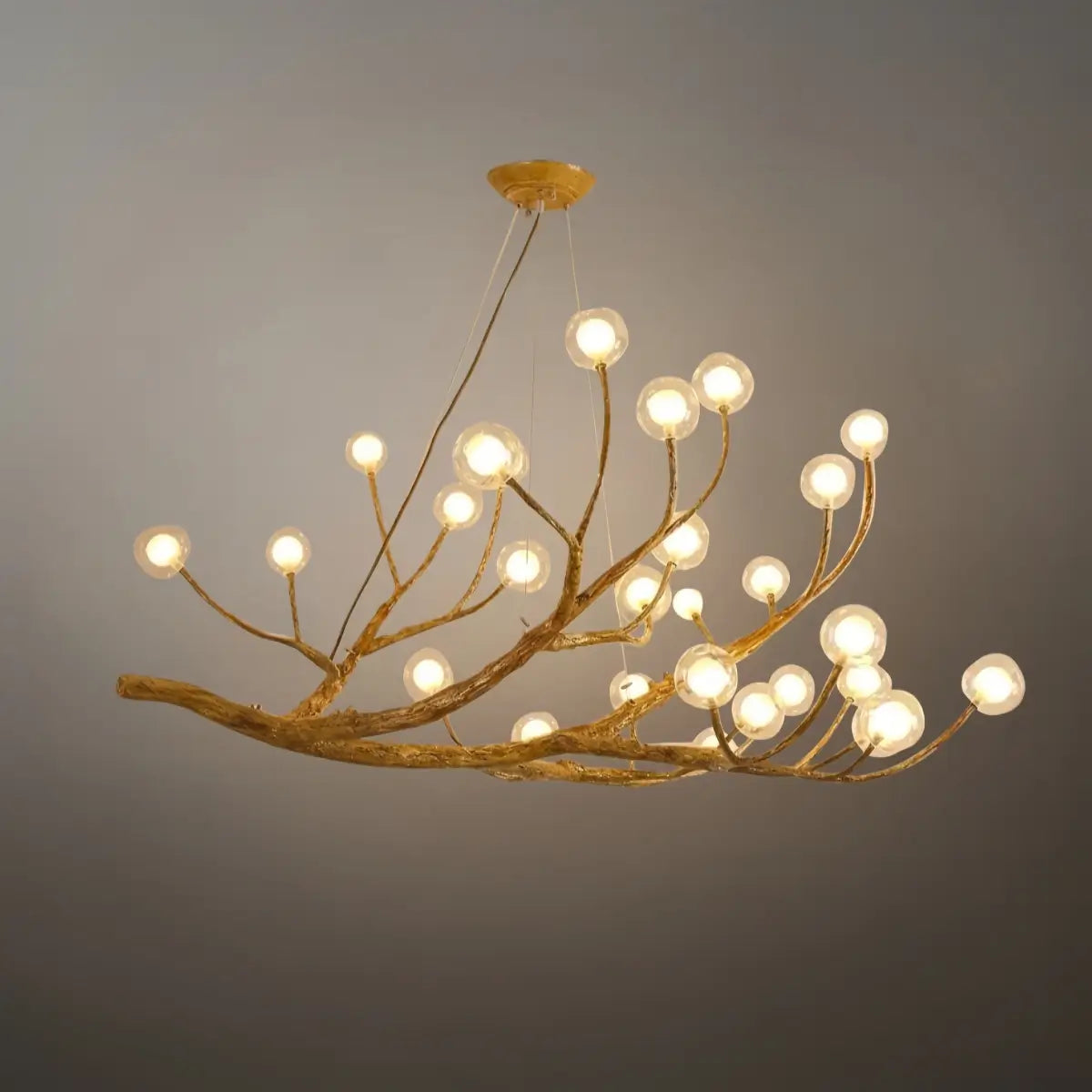 Natural Tree Branch Chandelier -- Wood-Look Resin & Glass for Living Room Dining Room - Flindria