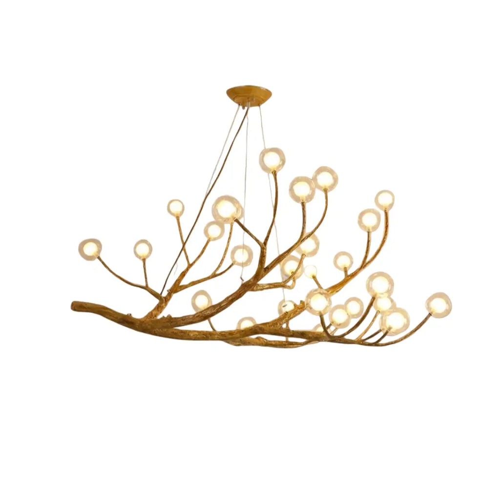 Natural Tree Branch Chandelier -- Wood-Look Resin & Glass for Living Room Dining Room - Flindria