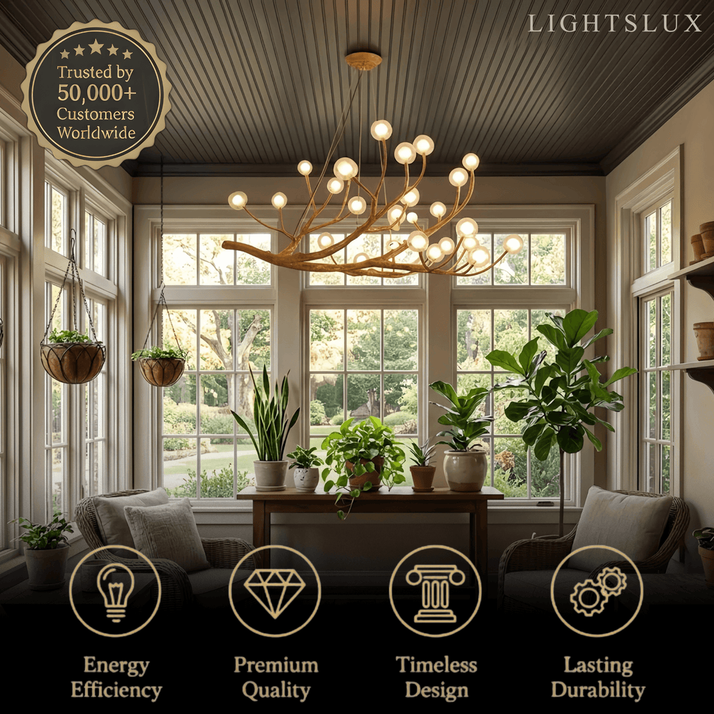 Natural Tree Branch Chandelier -- Wood-Look Resin & Glass for Living Room Dining Room - Flindria