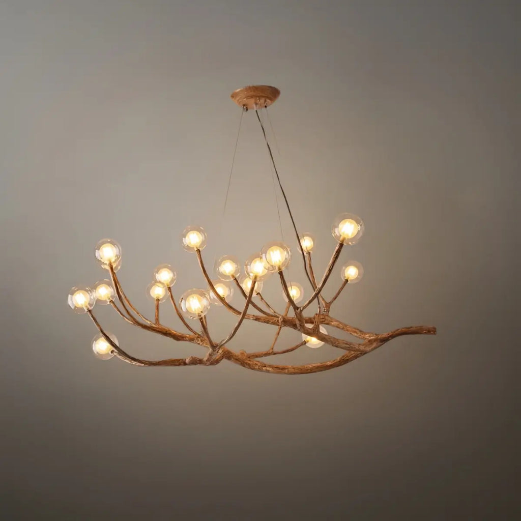Natural Tree Branch Chandelier -- Wood-Look Resin & Glass for Living Room Dining Room - Flindria