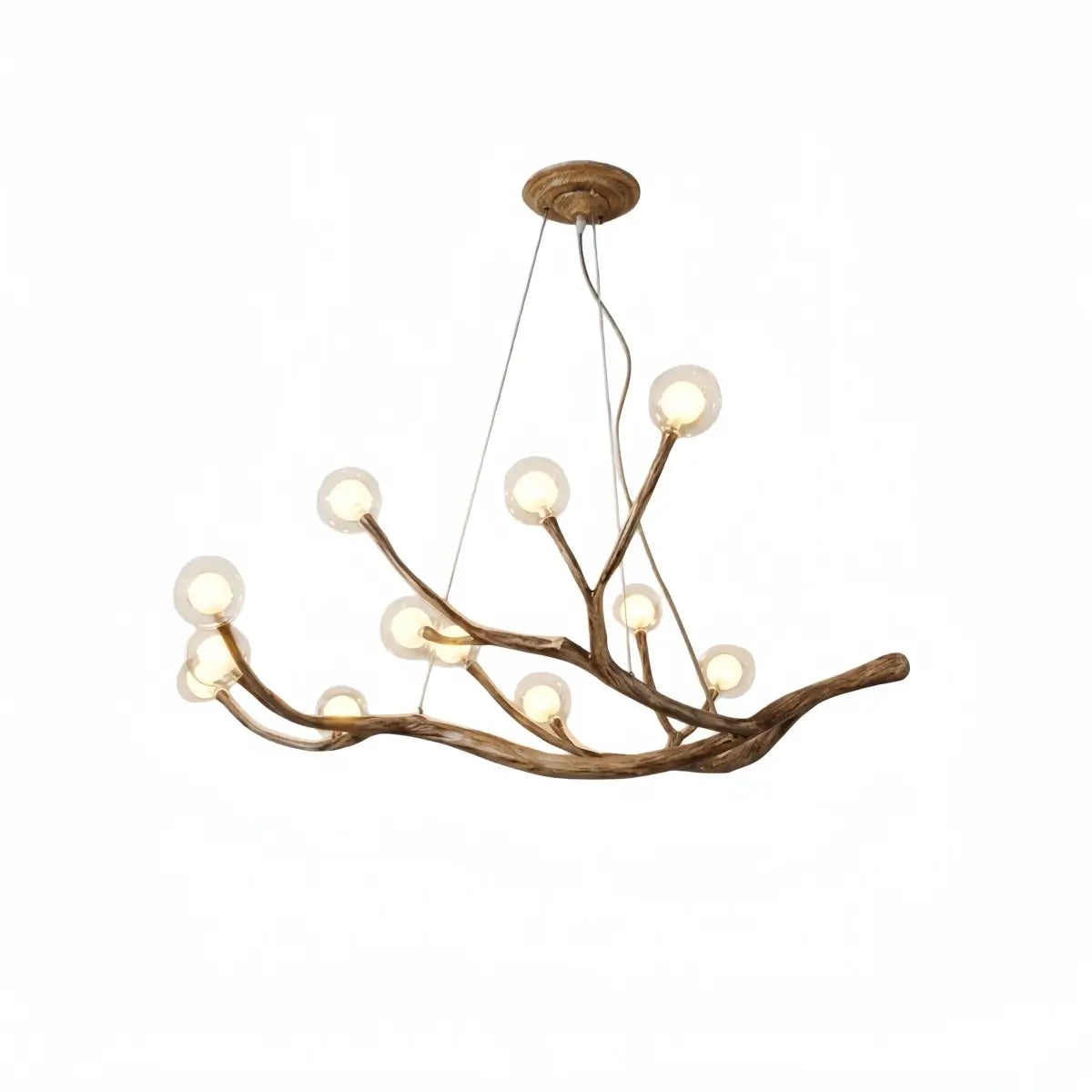 Natural Tree Branch Chandelier -- Wood-Look Resin & Glass for Living Room Dining Room - Flindria