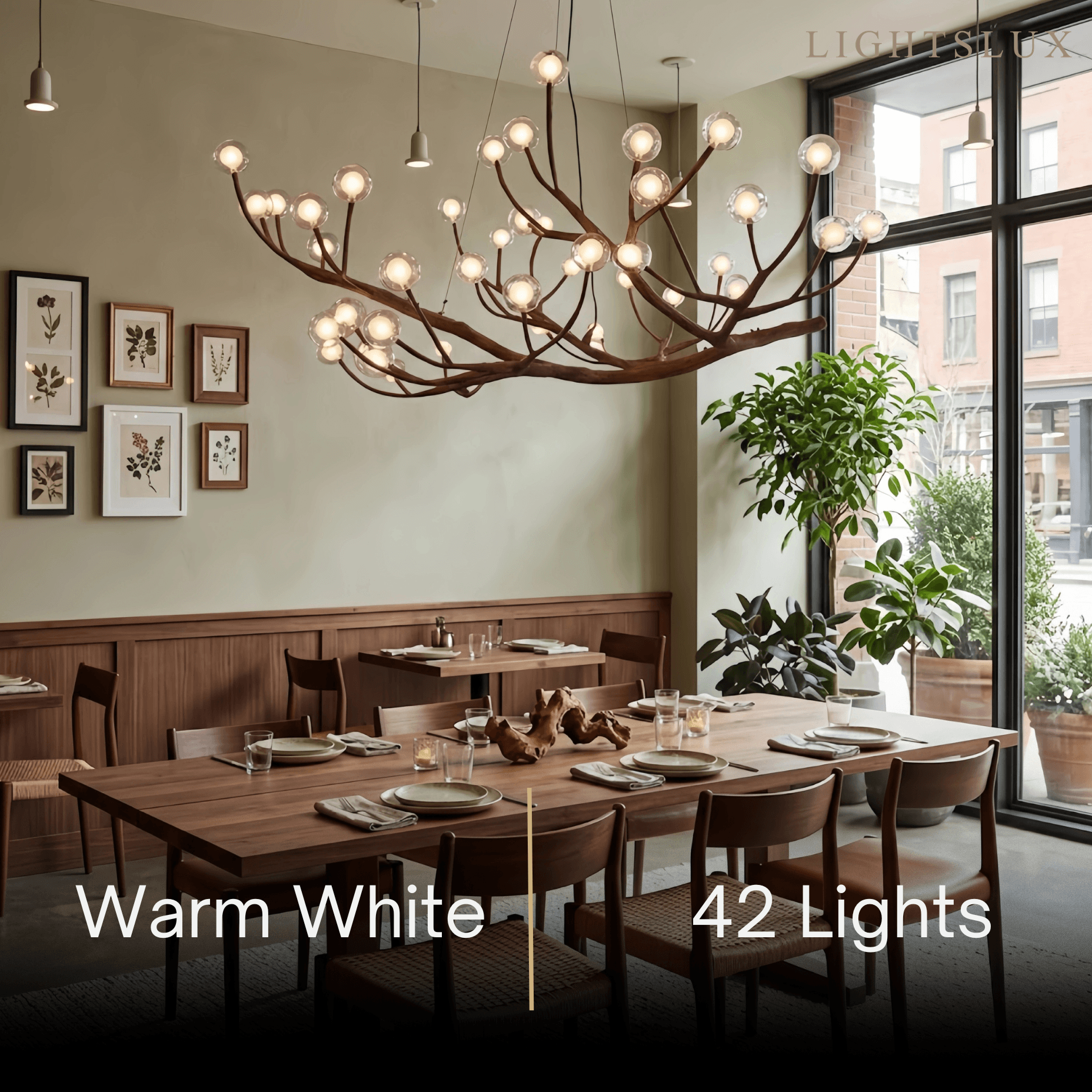 Natural Tree Branch Chandelier -- Wood-Look Resin & Glass for Living Room Dining Room - Flindria