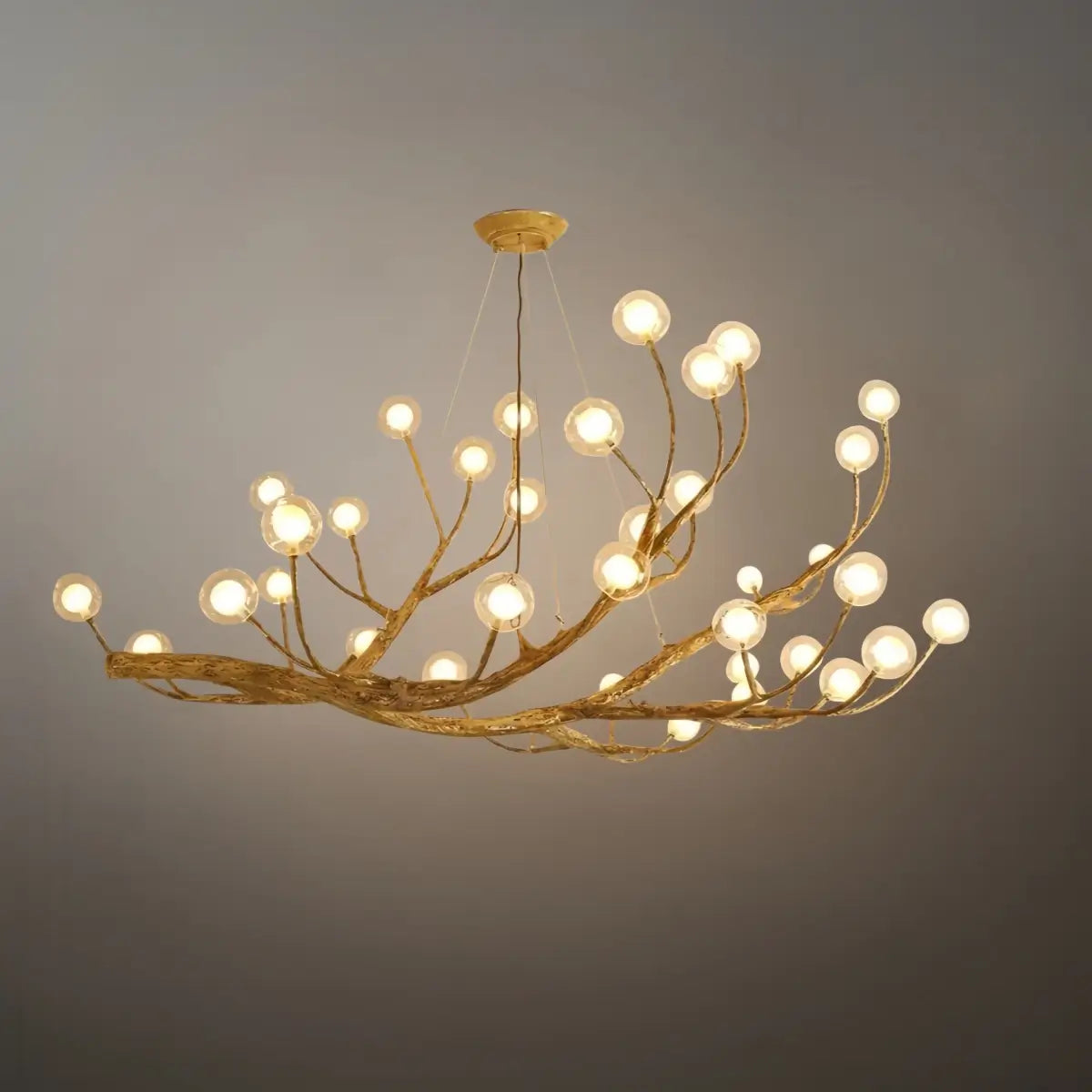 Natural Tree Branch Chandelier -- Wood-Look Resin & Glass for Living Room Dining Room - Flindria
