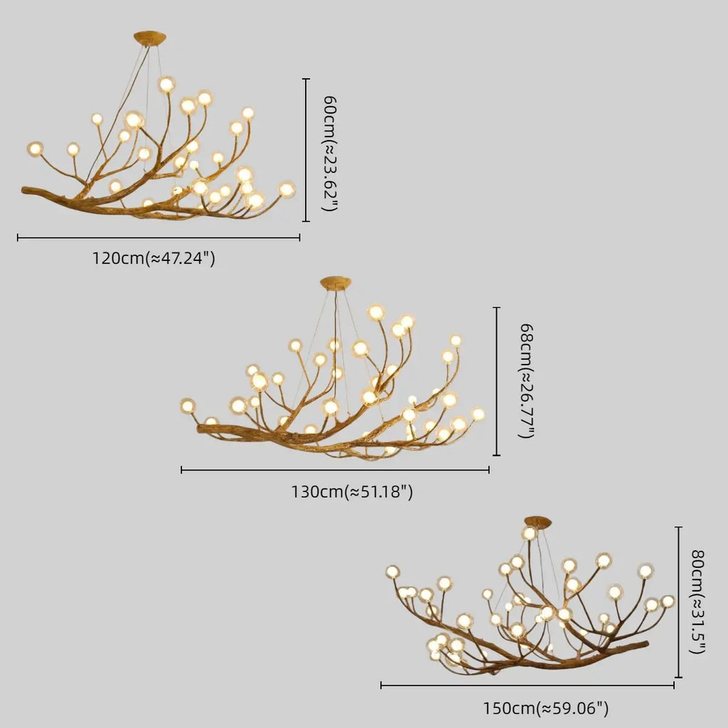 Natural Tree Branch Chandelier -- Wood-Look Resin & Glass for Living Room Dining Room - Flindria