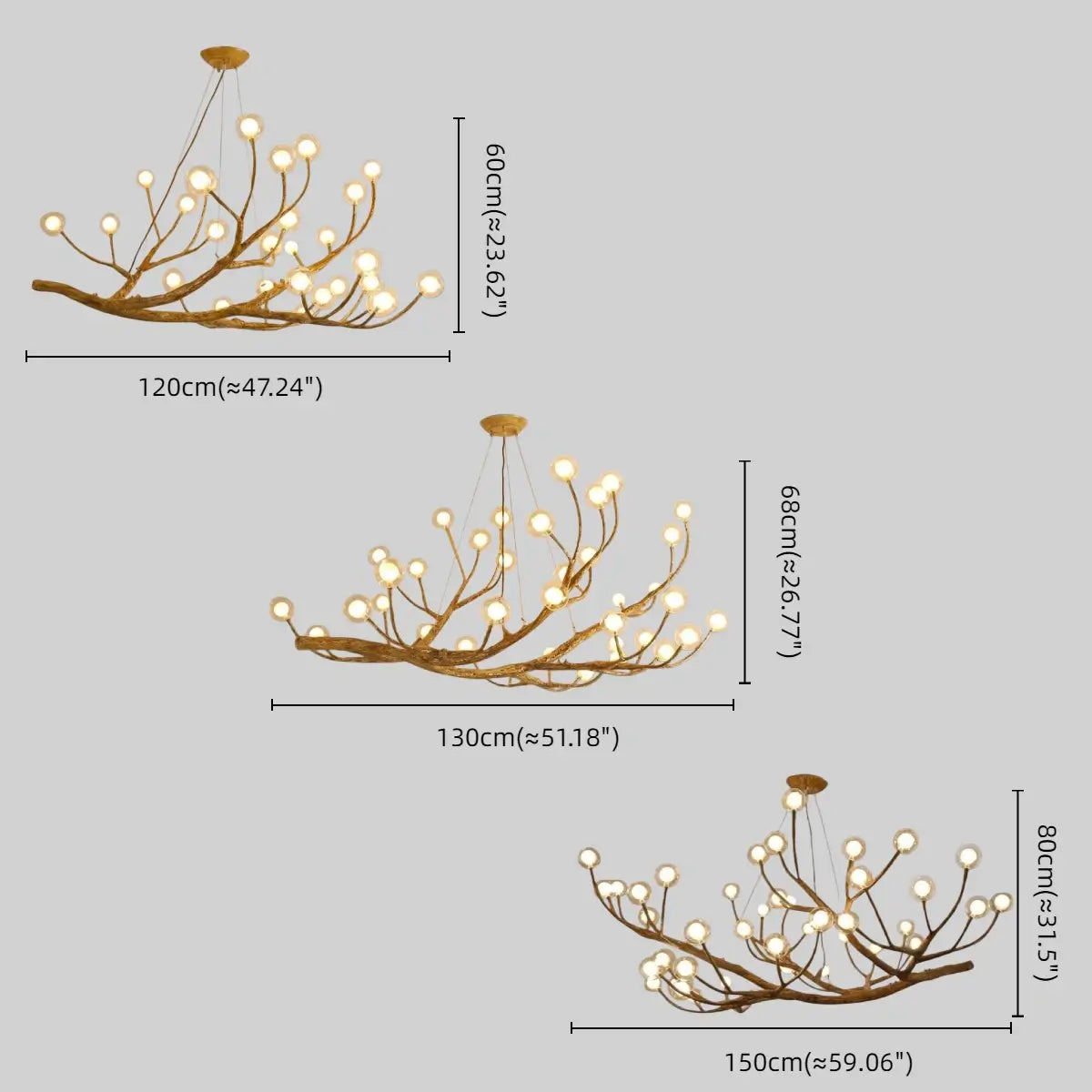 Natural Tree Branch Chandelier -- Wood-Look Resin & Glass for Living Room Dining Room - Flindria