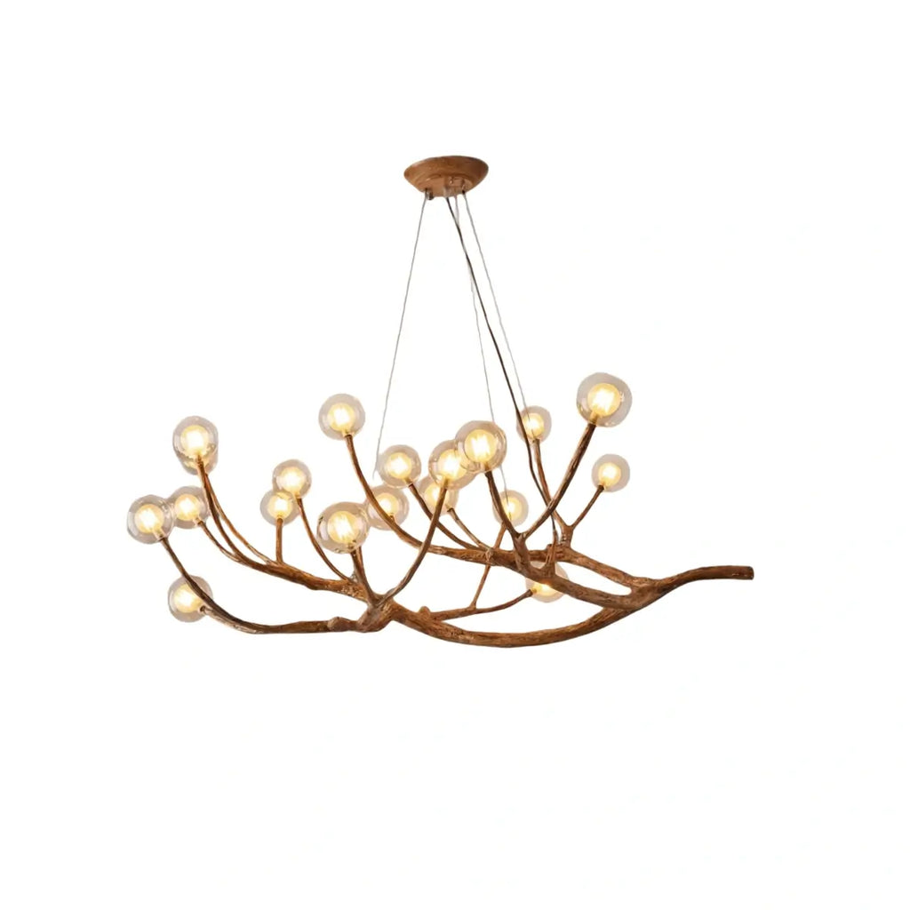 Natural Tree Branch Chandelier -- Wood-Look Resin & Glass for Living Room Dining Room - Flindria