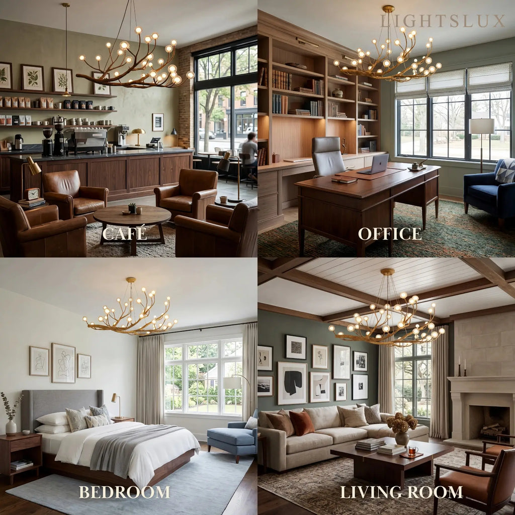 Natural Tree Branch Chandelier -- Wood-Look Resin & Glass for Living Room Dining Room - Flindria